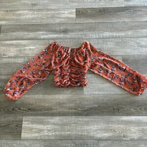 Free People Final Rose Blouse Top Size XS Rust Combo‎ Smocked Boho Coachella